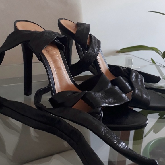 SCHUTZ Luxe Black Leather Knot Heels - Picture 3 of 5